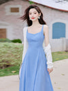 White Cardigan + Baby Blue Dress 2pcs Set