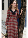 Vintage Academia V-neck Plaid Dress