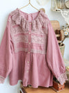 Lace Collar Corduroy Blouse