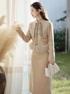 Vintage Faux Fur Sleeve Top + Long Skirt 2pcs Set