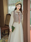 Plaid Vest+Vintage Dress 2pcs Set