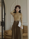 Puffy Sleeve Mock Neck Top + Pleated Skirt