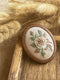 Hand Embroidered Wood Frame Brooch