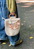 Handmade Hand Crocheted Wood Handle Bag