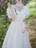 Fairy Stand Collar Ruffled Lace Dress