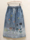 Cute Embroidered Denim Skirt