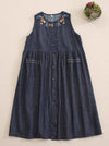 Embroidered Denim Overall Dress