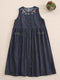 Embroidered Denim Overall Dress