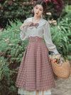 Fashion Blouse+Plaid Skirt 2pcs Set