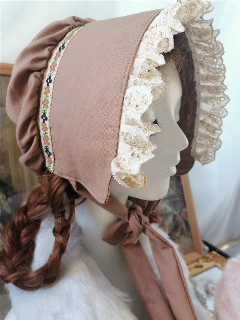Bonnet Medieval Medieval Lace Trim Bonnet Hat– The Cottagecore