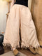 100% Linen Tassel Hem Wide Leg Pants