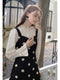 Polka Dot Overall Dress + Frilled Collar Top 2pcs Set