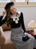 Bow Top+Checkered Skirt
