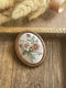 Hand Embroidered Wood Frame Brooch
