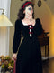 Vintage Square Neck Long Sleeve Velvet Dress