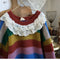 Lace Collar Colorful Striped Sweater