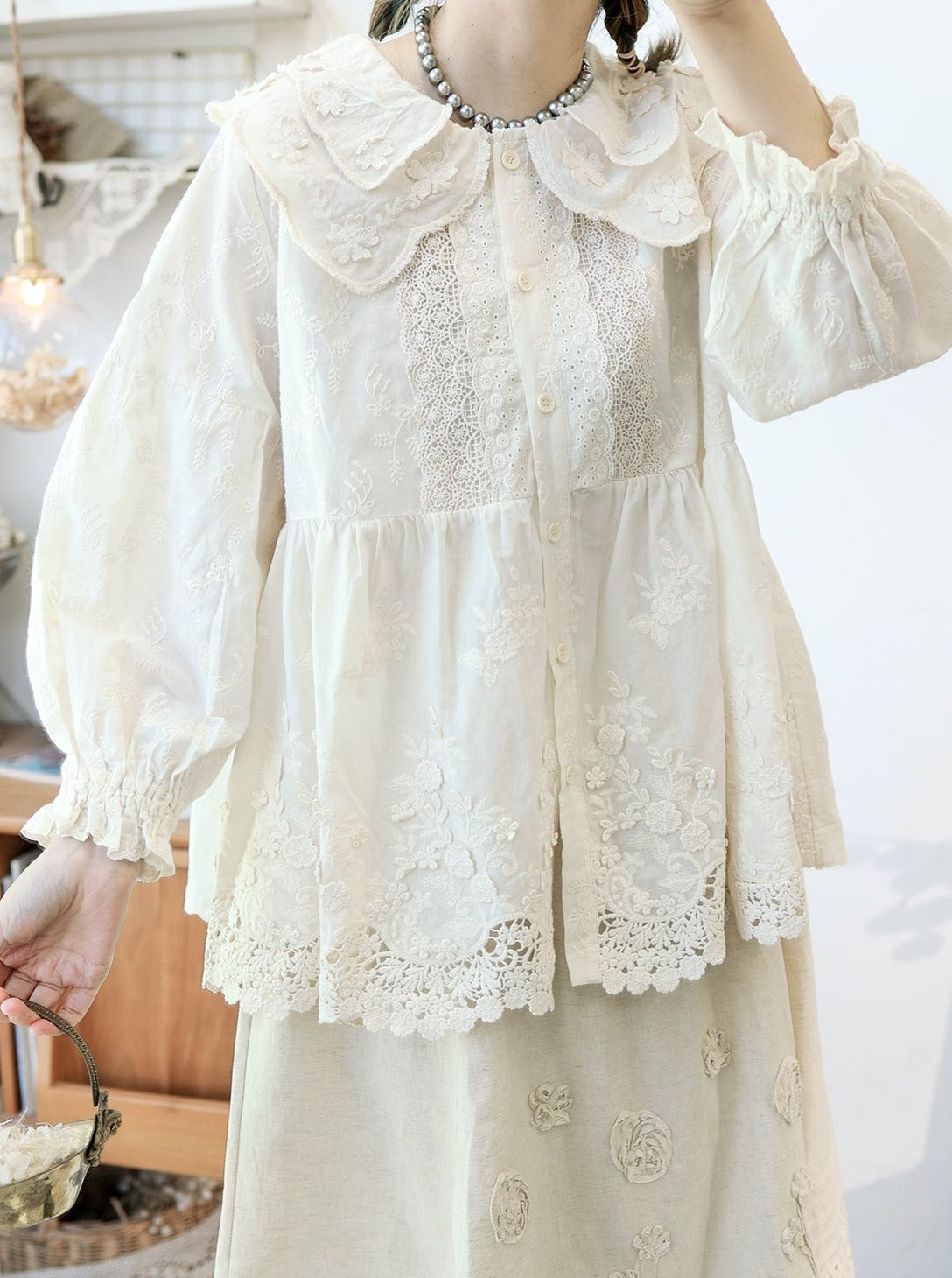 S/S Cotton Lace Blouse