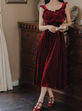 Velvet Royal Bishop Blouse + Lace Up Pinafore Dress 2pcs Set