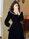 Vintage Velvet Lace Trim Long Sleeve Dress