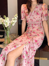 Romantic Floral Print Slit Dress