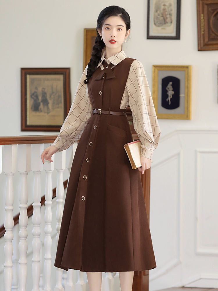 Vintage Plaid Blouse + Pinafore Dress 2pcs Set– The Cottagecore