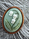 Handmade Wood Frame Lily Of The Valley Brooch