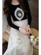 Black Embroidery Mirror Top + A-line Skirt 2pcs Set