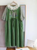 Lace Collar Delicate Embroidery Linen Dress