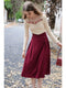 French Embroidery Floral Neck Top +Wine-red Skirt 2pcs Set