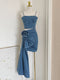 Draped Bow Denim Top + Skirt 2pcs Set