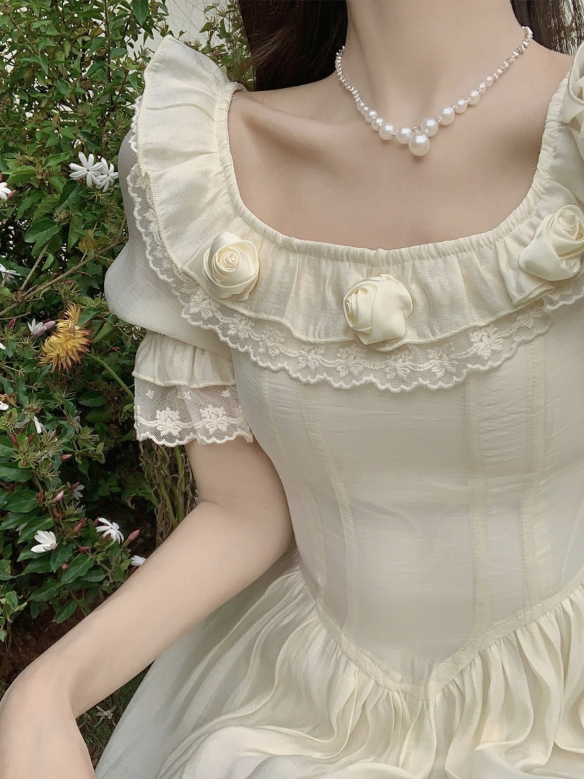 homecoming dresses near me red Floral Green Cotton Milkmaid Dress main image 1