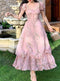 Lace Trim Neck Ruffled Hem Dress