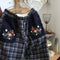 Embroidered Plaid Fleece Pants