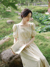 Puffy Sleeve Square Neckline Belt Prairie Dress