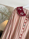 Embroidered Collar Striped Blouse