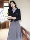 Academia Faked 2 pcs Knitited Top + Pleated Skirt