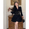 Black V Neck Long Sleeve Mini Dress