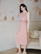 Romantic Caped Coat + Knitted Top + Overall Dress 3pcs Set (Belt Included)