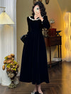 Vintage Velvet Lace Trim Long Sleeve Dress