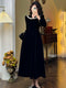 Vintage Velvet Lace Trim Long Sleeve Dress