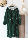 Lace Collar Embroidered Corduroy Dress