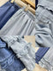 Ruffled Hem Denim Crop Pants