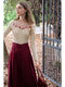 French Embroidery Floral Neck Top +Wine-red Skirt 2pcs Set