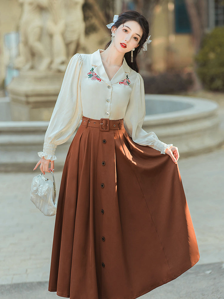Satin Blouse & Skort Set