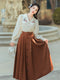 Vintage Satin Blouse + Skirt 2pcs Set