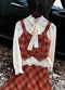 Romantic Academia Cotton Blouse + Plaid Vest + Skirt 3pcs Set