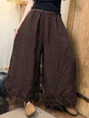 100% Linen Tassel Hem Wide Leg Pants
