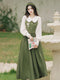 Vintage Academia Blouse + Overall Dress 2pcs Set