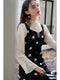 Polka Dot Overall Dress + Frilled Collar Top 2pcs Set