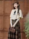 Vintage Academia Caped Top + Plaid Long Skirt 2pcs Set